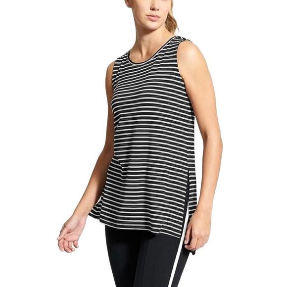 Athleta Modal Blend Striped Split Side Sleeveless Athletic Top Size Large B&W - Picture 1 of 6